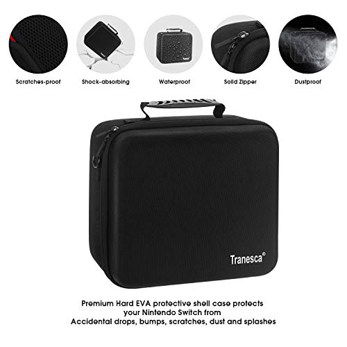 Tranesca Protective Portable Hard Shell carrying case for Nintendo Switch Console and Accessories ( Holds 21 Game Cartridge and comes with bonus screen protector and Joy cons grip )