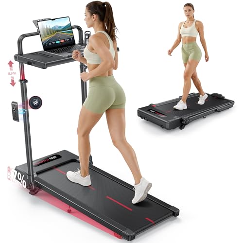 HomeTro Folding Treadmill with 7% Incline, 2-in-1 Walking Pad and Under Desk Treadmill for Home Office, Adjustable Handrail & Detachable Desk Board, Quiet 3.0 HP Motor, App & Remote Control