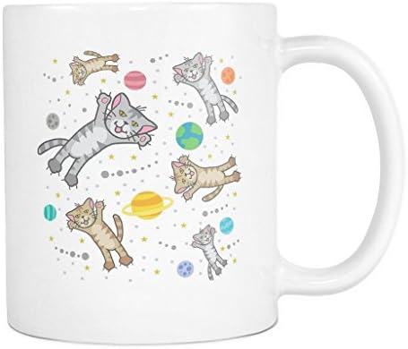 Cartoon Ninja Kitty Cats Flying in Outer Space 11 oz Coffee Mug