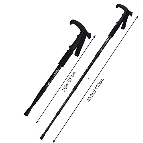 LIVEHITOP Hiking Poles Trekking Poles Collapsible Ultralight Walking Stickers Ultra Anti Shock Trail Cane with Carbon Fiber Aluminum T Handle All Terrain Accessories, Best For Women Men Kids Black