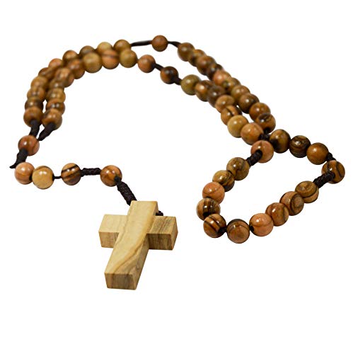 MIZZE Made for Luck TWO (2) AUTHENTIC Wooden Catholic Rosaries, Rosary Beads (Rosarios Catolicos) Necklace from Bethlehem Olive Wood Christian Prayer Beads - in Natural Cotton Rosary Pouch