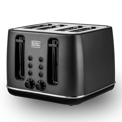 BLACK+DECKER Premium 4 Slice Stainless Steel Toaster – 2300W Dual Sided Heating with 6 Level Independent Browning Control, Defrost & Reheat LED Buttons, 4-Slot Design, 36mm Wide Slots | SSET425-B5
