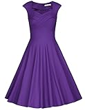 MUXXN Women's 1950s Vintage Retro Capshoulder Party Swing Dress (S, Purple)