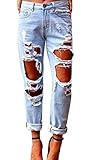 Womens Skinny Faded Ripped Casual Slim Denim Cotton Jeans