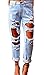 Womens Skinny Faded Ripped Casual Slim Denim Cotton Jeans (Blue, S)