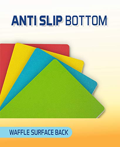 CooKeezz Couture - Extra Thick 15"×12" Flexible Plastic Cutting Boards Mats Set with Food Icons & Non - Slip Waffle Back, Set Included with 4 Pack Recipes Folders - Set of 8