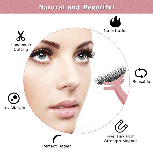 AmyHomie Magnetic Eyeliner Kit,Magnetic Eyeliner and Magnetic Eyelash Kit,Magic Eyeliner Reusable False Lashes with Tweezers (pink)
