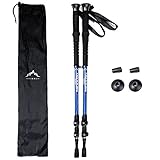 Himal Outdoors 2 PCS Adjustable Travel Hiking Walking Stick Trekking Pole with EVA Foam Handle,Quick Adjust Flip-lock - Cork Grip, Padded Strap (Blue-Silver)