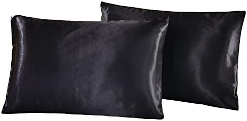 2 Pieces of 300TC Solid Purple Soft Natural Satin Pillowcase, Hypoallergenic,with hidden zipper- Black King Size
