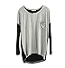 Shawhuaa Womens Loose Round Neck Long Sleeve Pocket T-shirt Grey