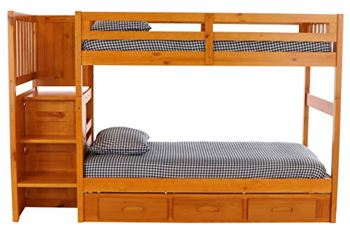 Discovery World Furniture Mission Twin Over Twin Staircase Bunk Bed with Twin Trundle, Honey - Thumbnail 2