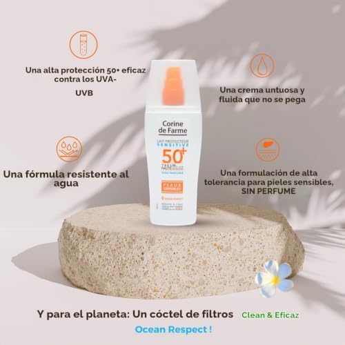 - Leche Protectora SPF50+ Sensitive - Alta Protección Solar para Rostro y Cuerpo - con Monoï de Tahití - Hipoalergénica - Piel Sensible - 150 ml