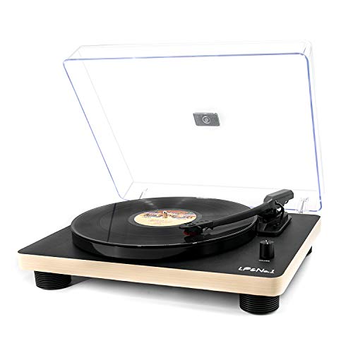 LP&No.1 Retro Record Player Supporting Vinyl to MP3 Recording, 3-Speed Belt Drive Turntable with Built-in Stereo Speakers and RCA Output, Black