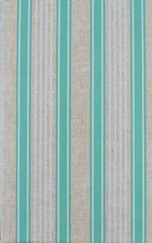 Summer Fun Sandy Stripes Vinyl Flannel Back Tablecloth (Seafoam Green, 52" x 90" Oblong)