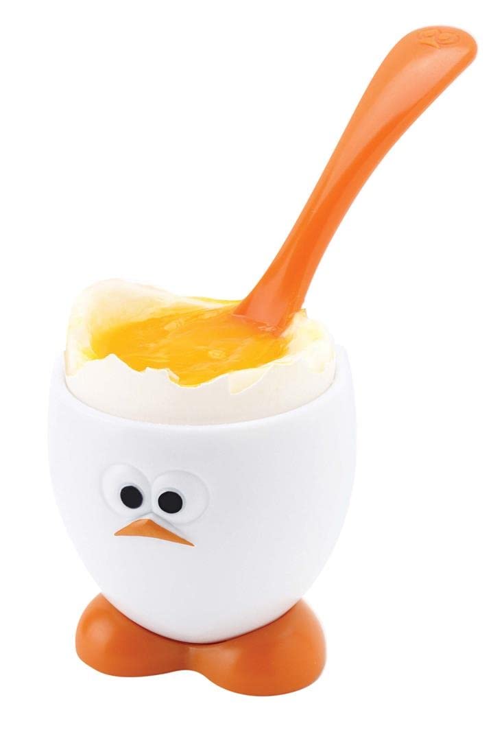 Joie Egg Head Cup and Spoon Set – Fun Soft & Hard-Boiled Egg Holder, BPA-Free, White, 1 Piece, 5x5x5 cm