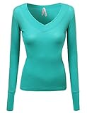 Women's Basic Solid V-Neck Henley Lace Long Sleeves Thermal Tee