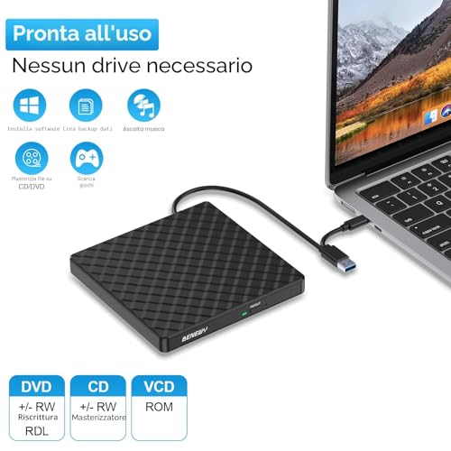 USB 3.0 & Type C External Drive Writer Reader CD/DVD Player -/+RW for Laptop, Laptop, Desktop, Macbook Air/Pro for Windows 11/10/8.1/7/XP/Vista/Linux/MacOS Black