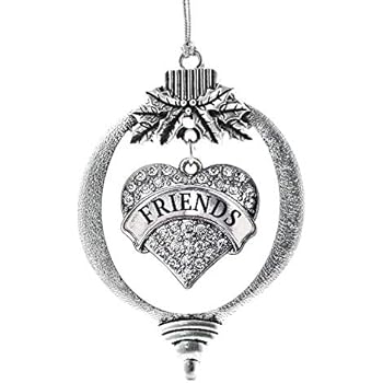 Inspired Silver - Best Friends Charm Ornament - Silver Pave Heart Charm Holiday Ornaments with Cubic Zirconia Jewelry