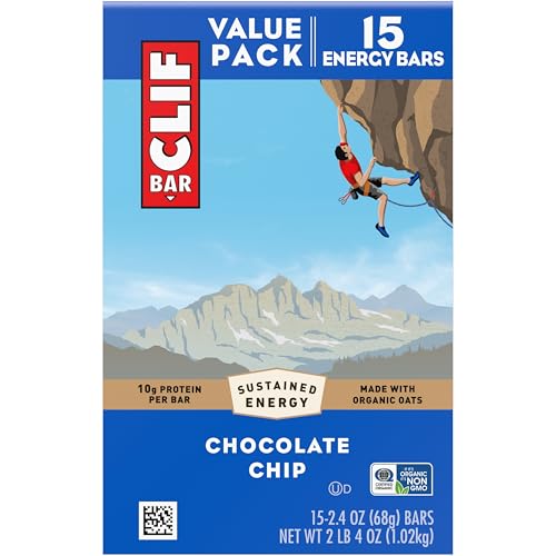 CLIF BAR – ENERGY PROTEIN BARS – CHOCOLATE CHIP – MADE WITH ORGANIC OATS – ENERGY BARS – NON-GMO – (15 PACK)