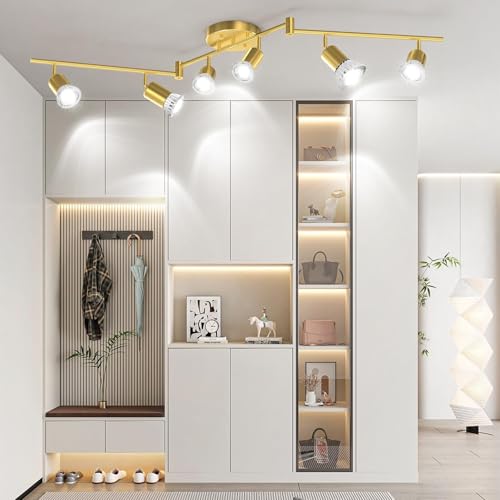 Bacane Track Lighting Kit, Ceiling Spot Lighting, Flexibly Rotatable Light Head, Track Light (Bulb Not Included) (Gold, 6 Light)