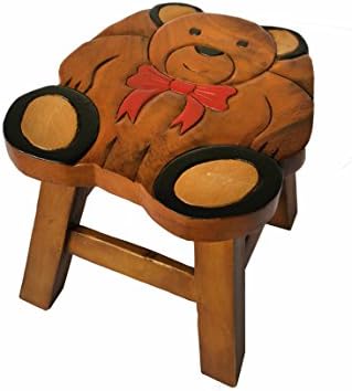 Wooden Carvings Cute Bear Rain Tree Shower Stool Seat for Kids Fishing Garden