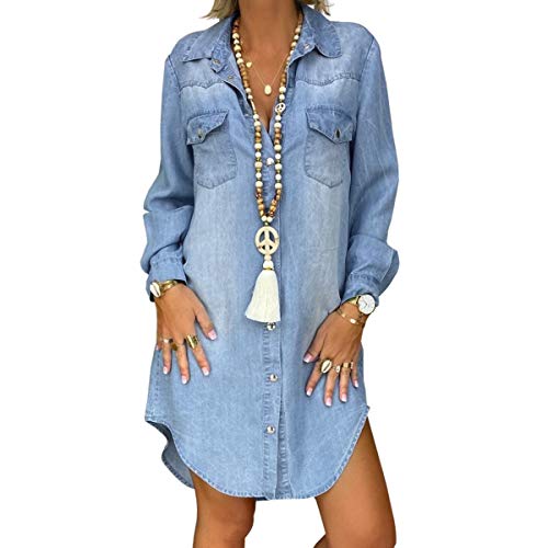 Women's Casual Denim Shirt Dress Long Sleeve Kuwait Ubuy