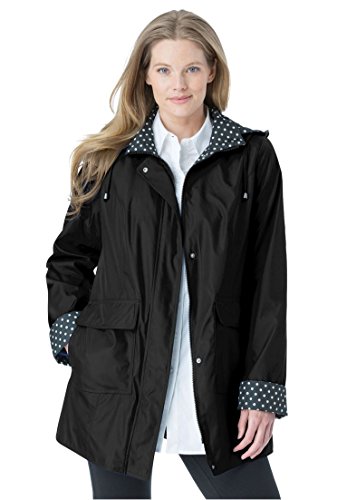Women's Plus Size Raincoat In New Short Length With Fun Dot Trim Black,16 W