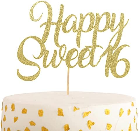 16e Verjaardag Glitter Gouden Cake Topper Zoete 16 16e