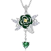 VANAODUC Birthstone Rose butterfly Necklace for Women,heart shape that can swing Pendant 14K 18K White Gold Womens Necklaces, Jewelry Anniversary Birthday Christmas Gifts for Her Mom Wife﻿