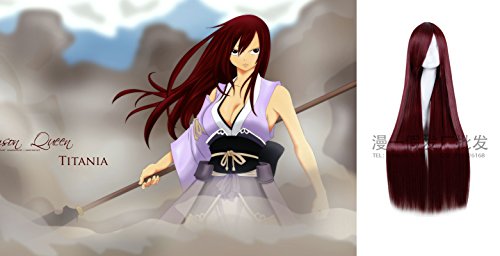 MOOI Touhou Project Hoan Meirin Fairy Tail TITANIA Erza Scarlet Shakugan No Shana Shana Long Straight Cosplay Party Wig Hair Wigs ( Red )