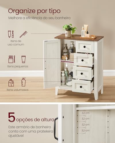 VASAGLE Armário de Armazenamento Organizador Independente | Gabinete de Banheiro Estilo Fazenda com 1 Porta, Porta de Celeiro, Prateleira Ajustável, LIRY Coleção, BRBBK753W01