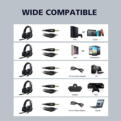 Rimila Stereo Gaming Headset for PS4, PC, Xbox One Controller, Noise Cancelling Over Ear Headphones with Mic, Bass Surround, Soft Memory Earmuffs for Laptop Mac Switch Games - Thumbnail 4