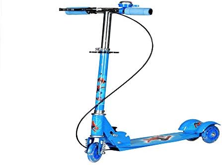 CM SALES MAGNIFICO Kids Plastic and Steel Height Adjustable Foldable 3 Wheeler Scooter with Brake, Bell and LED Lights (Blue, 2.5 -10 Years)