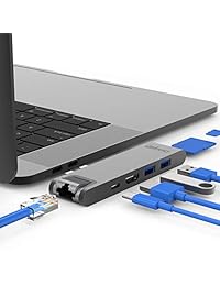 CharJenPro MacBar E USB C Hub para Apple MacBook Air 2018 2019, MacBook Pro 2016 2019, HDMI 4K, 100W PD, 40Gbps Thunderbolt 3, GIGABIT Ethernet, 2 USB 3.0, lector Micro SD   SD