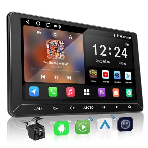 ATOTO A5L 2 Din Android 2G+32G Car Radio, 10 Inch Touchscreen GPS for Car, WiFi/BT/USB, CarPlay Wireless and Android Car Wireless Backup Camera, MirrorLink, DSP, FM/RDS/TF