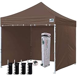 Eurmax 10'x10' Ez Pop-up Canopy Tent Commercial Instant Canopies with 4 Removable Zipper End Side Walls and Roller Bag, Bonus 4 SandBags (Cocoa)