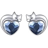 Dreamboat Sterling Silver Cat Birthstone Heart Stud Earrings for Women