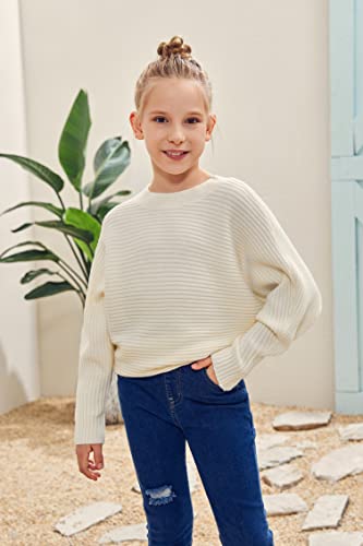Mafulus Girl's Oversized Crewneck Fall Sweaters Kids Batwing Long Sleeve Slouchy Chunky Cute Pullover Jumper Shirts 5-14T