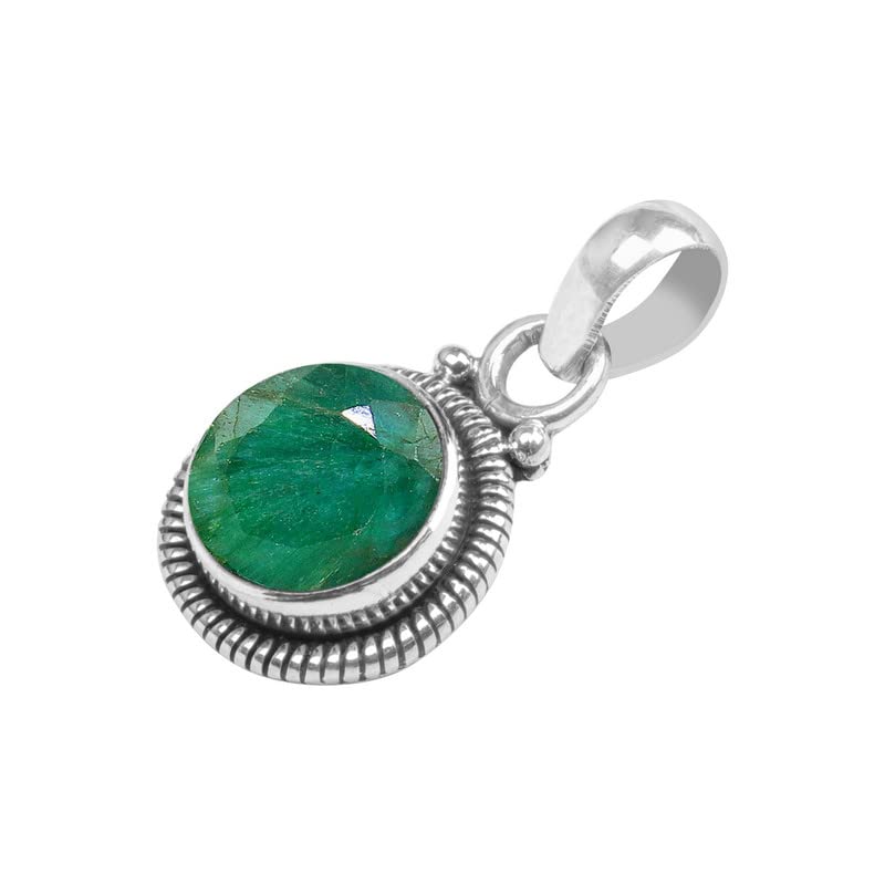 Photo 1 of Avicrafts Emerald Stone 925 Sterling Silver Pendant Necklace For Women Girls- Natural Gemstone Solitaire Handmade Pendant