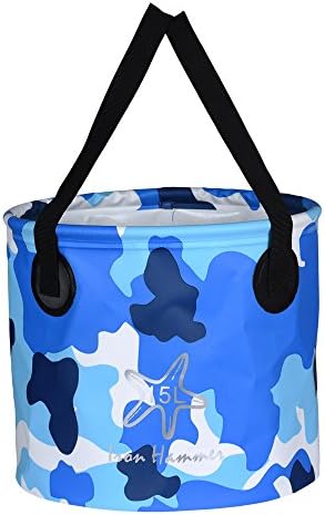 Collapsible Bucket Portable Folding Water Container portable bucket for cleaning or beach 5 gallon 4 gallon 3 gallon(Camouflage blue,15L)