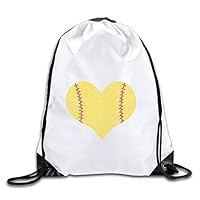 Discovery Wild I LOVE SOFTBALL HEART Polyester Drawstring Backpack Tote Sport Bag Home Travel Sport Storage Use