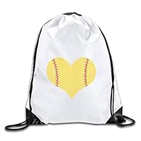 Discovery Wild I LOVE SOFTBALL HEART Polyester Drawstring Backpack Tote Sport Bag Home Travel Sport Storage Use