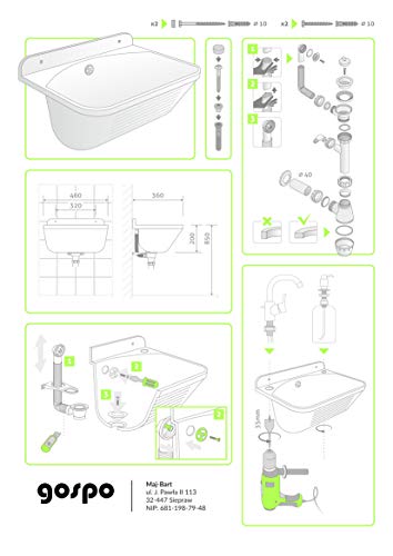 GOSPO Ausgussbecken mit Siphon, Waschbecken 46 x 36 x 20 cm, für Waschraum, Garage, Keller, Waschküche, Werkstatt… – Bild 7