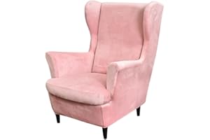 PENDEJATO Wing Chair Slipcovers, 2 Piece Stretch Wingback Chair Cover Soft Velvet Armchair Covers with Elastic Bottom for Living Room Bedroom (Pink)