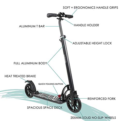 VOKUL Foldable Kick Scooter for Adults Teens Kids with Big 200mm Wheel,Hand Disc Brake Two-Wheels Commuter Scooter -Aesthetic Design,Full Aluminum Body,3 Seconds Easy-Folding System,220lbs Capacity