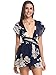 Choies Women's Chiffon Deep V Neck Floral Back Cross Tie Waist Playsuit M