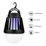Enkeeo 2-in-1 Mosquito Repellent Camping Lantern Tent Light - Portable IPX6 Waterproof Insect Killer Zapper LED Lantern with 2000mAh Rechargeable Battery, Retractable Hook, Removable Lampshade, Black