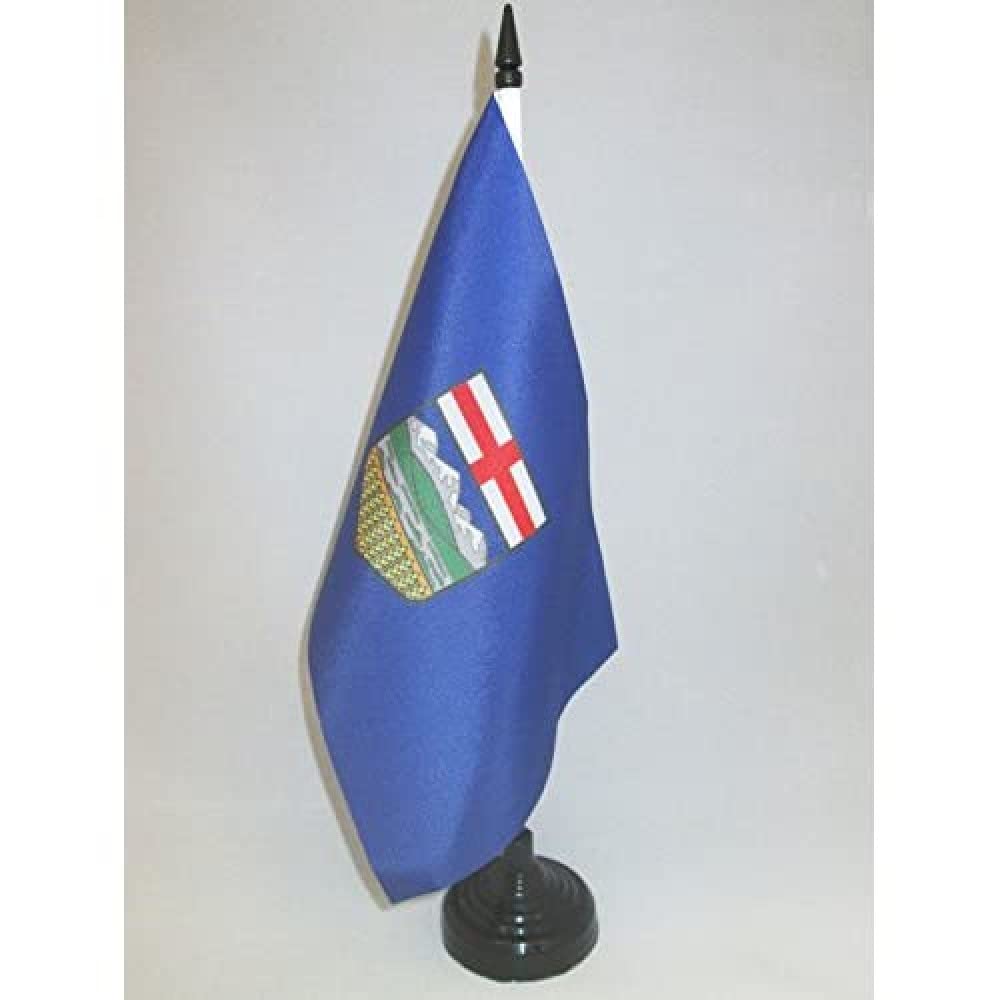 AZ FLAG Alberta Table Flag 5'' x 8'' - Canadian region of Alberta Office Decoration 100% Polyester 21 x 14 cm - Mini Desk Flag with Pole and Black Plastic Base