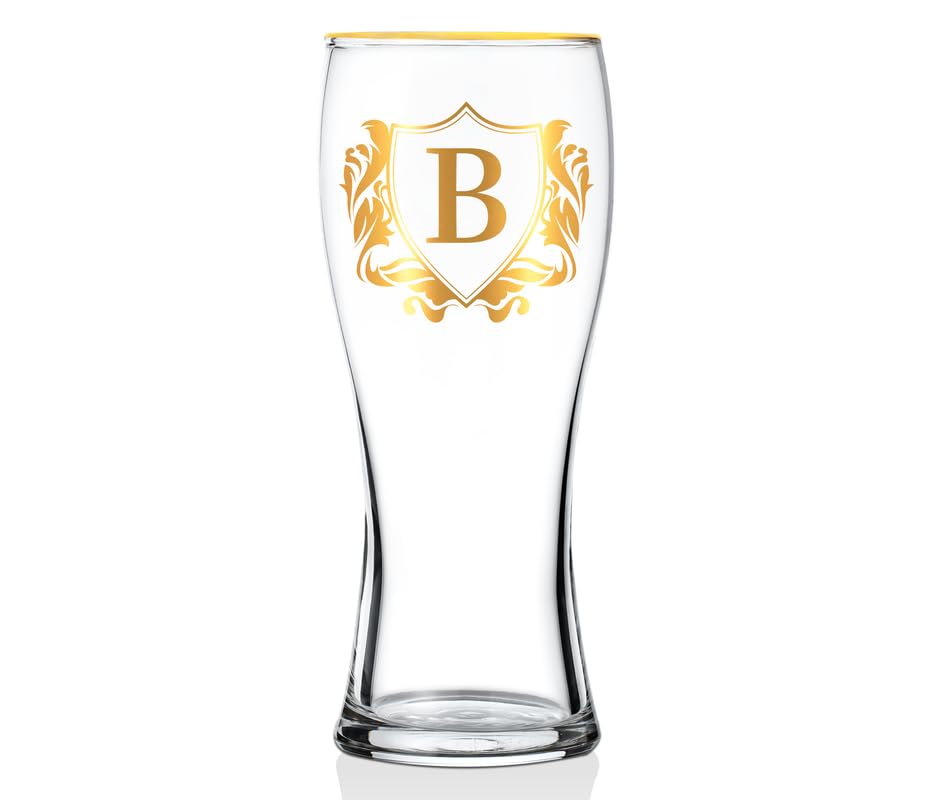 Onebttl Personalised Beer Glass, Custom Alcohol Gifts for Beer Lovers, Unique Birthday, Christmas Gifts for Uncle, Husband, Dad, Boyfriend, with Initial B