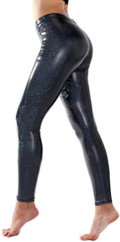 PINKPHOENIXFLY Womens Sexy Shiny Faux Leather Leggings Pants (XL, PF9109 Black)